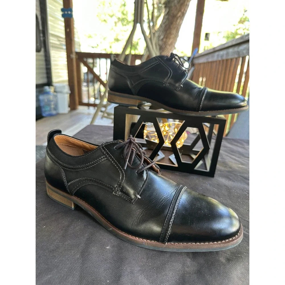 Dockers Mens Black Leather‎ Dress Shoes Lace Up Cap Toe Oxfords 10.5M